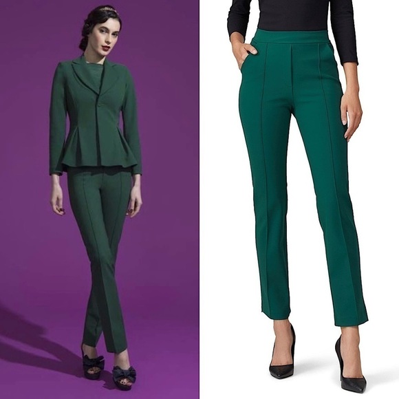 CHIARA BONI High Rise Stretch Scuba Creased Straight Leg Ankle Crop Slim Pant 6 - Picture 1 of 10